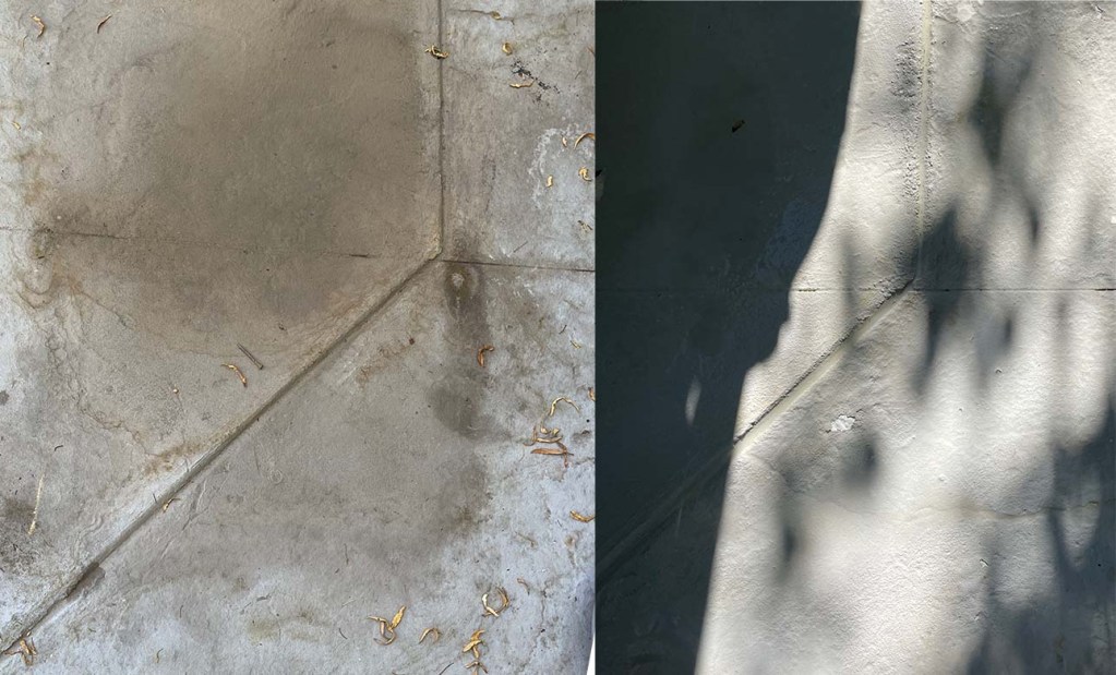 Stained Concrete Before and After Pressure Washing
